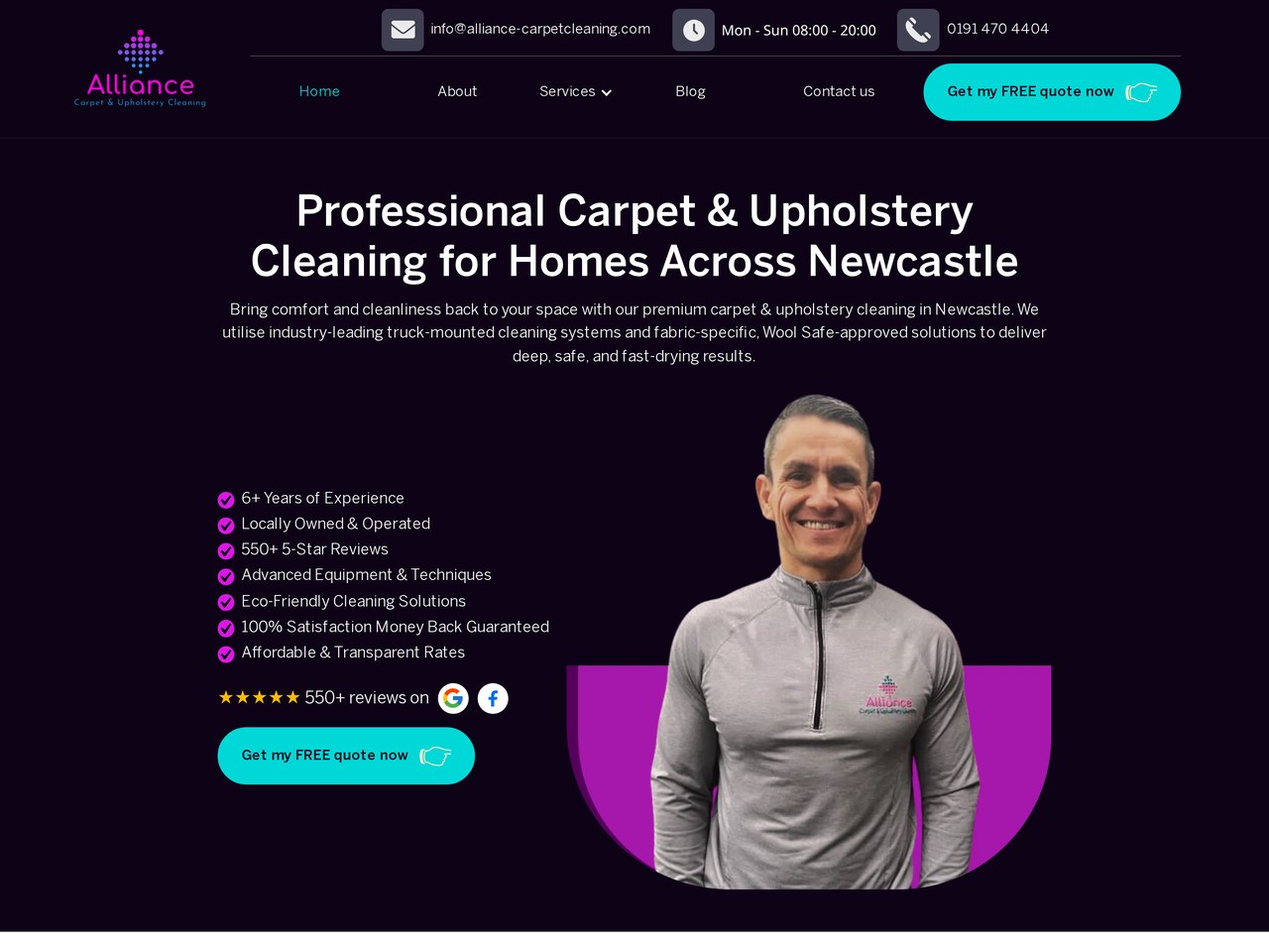Alliance Carpet & Upholstery Cleaning website designed and built by JPcreates